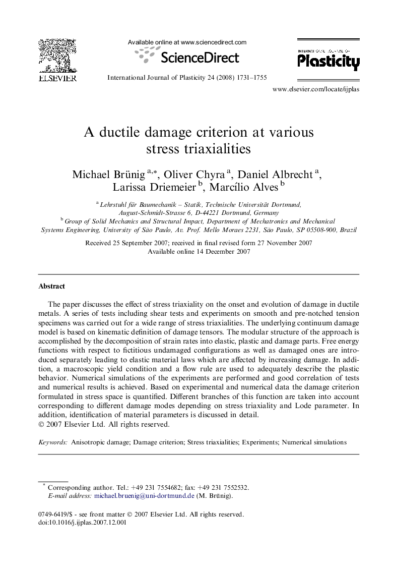 A ductile damage criterion at various stress triaxialities