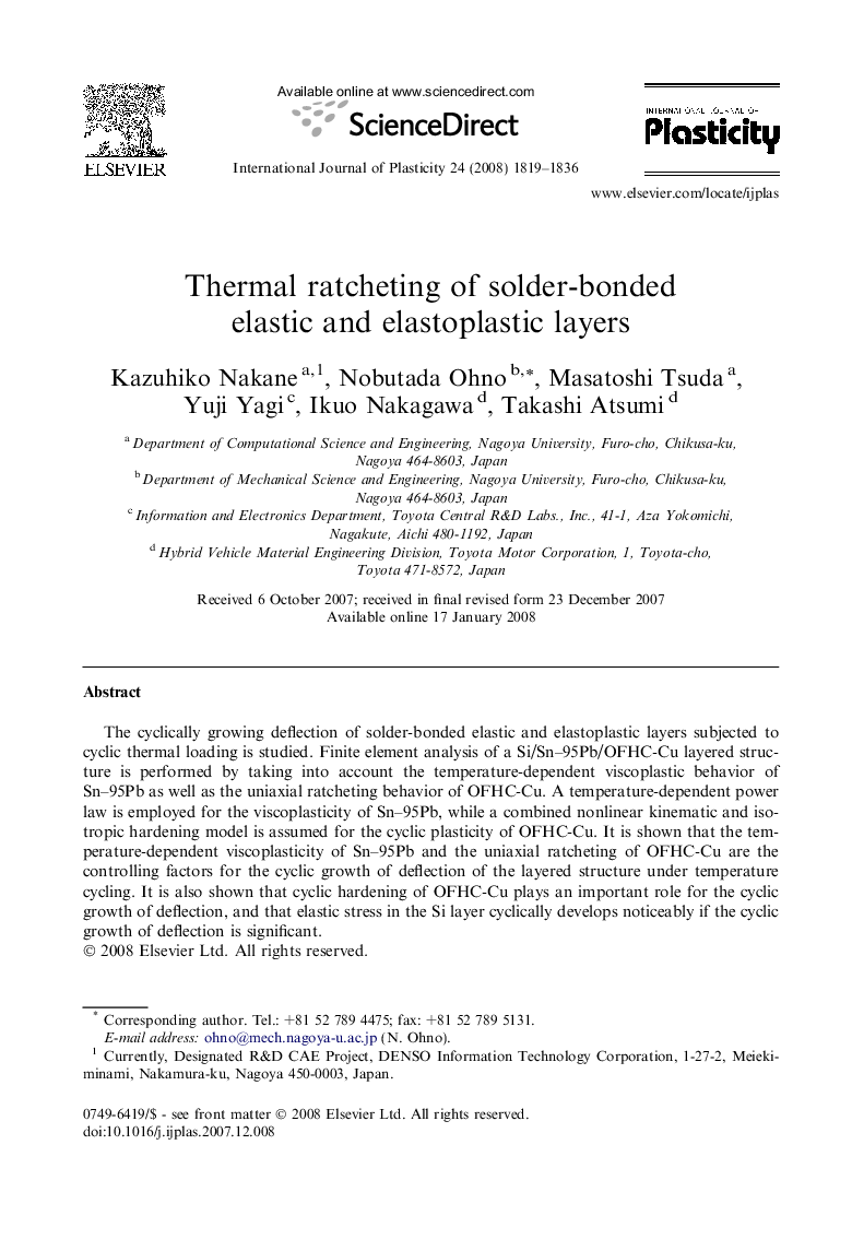 Thermal ratcheting of solder-bonded elastic and elastoplastic layers