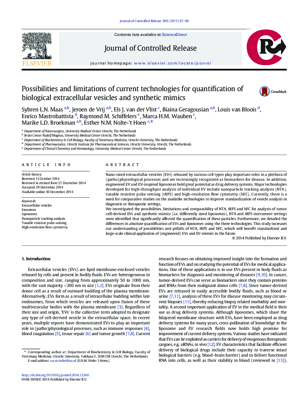 Possibilities and limitations of current technologies for quantification of biological extracellular vesicles and synthetic mimics