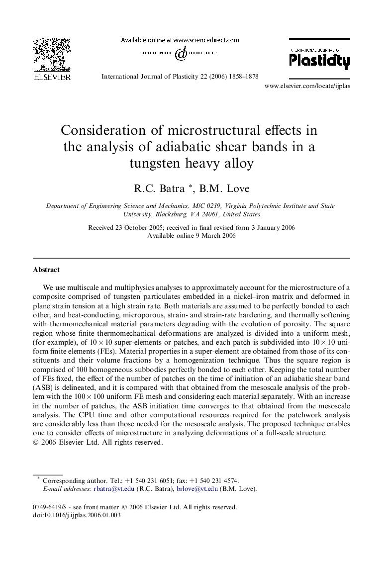 Consideration of microstructural effects in the analysis of adiabatic shear bands in a tungsten heavy alloy