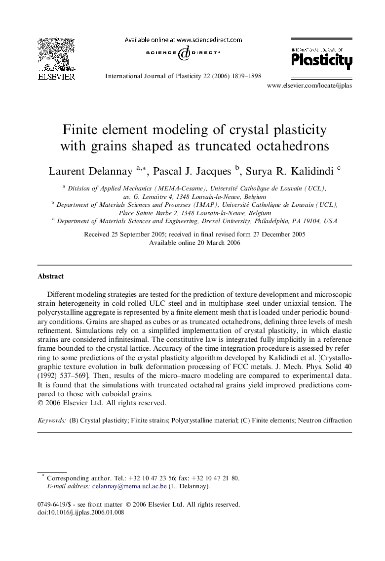 Finite element modeling of crystal plasticity with grains shaped as truncated octahedrons