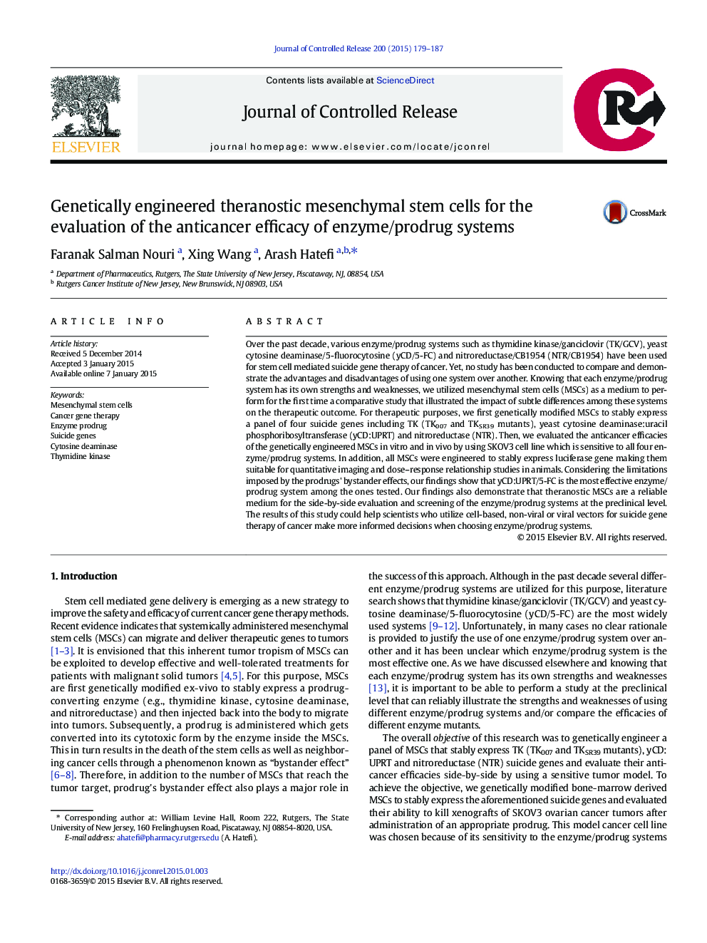 Genetically engineered theranostic mesenchymal stem cells for the evaluation of the anticancer efficacy of enzyme/prodrug systems