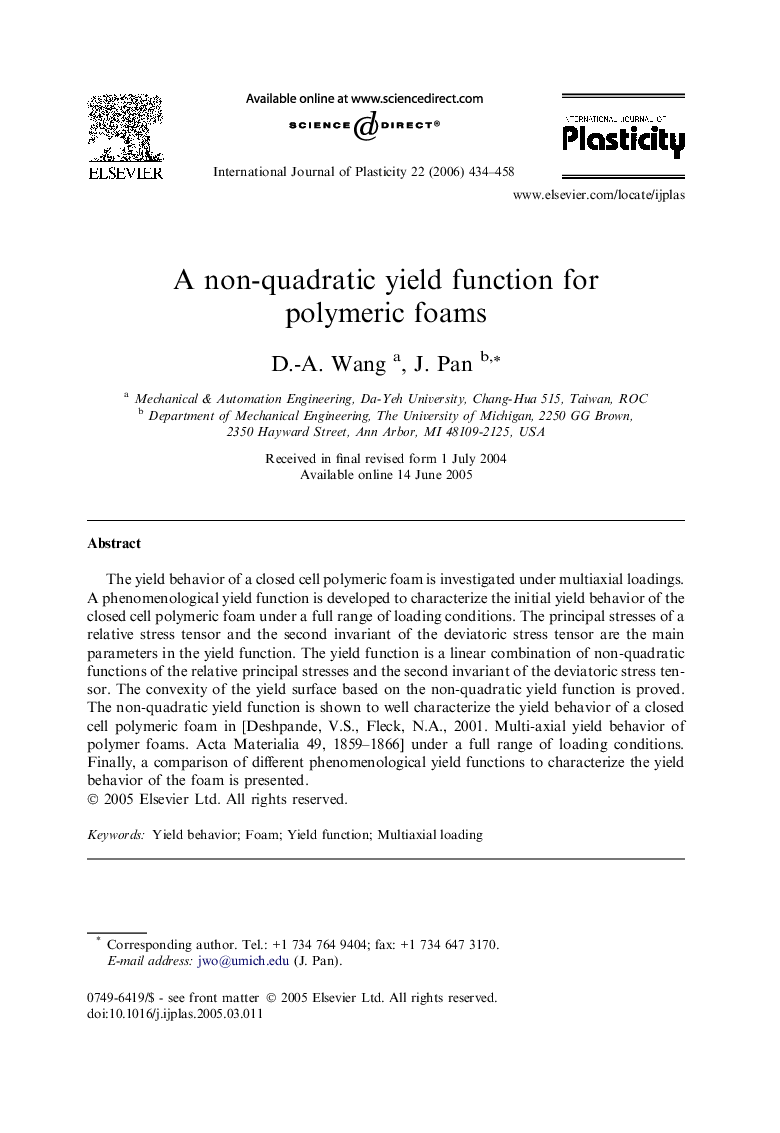 A non-quadratic yield function for polymeric foams