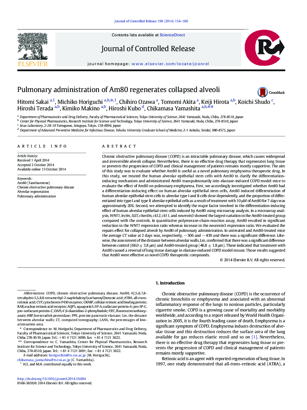 Pulmonary administration of Am80 regenerates collapsed alveoli