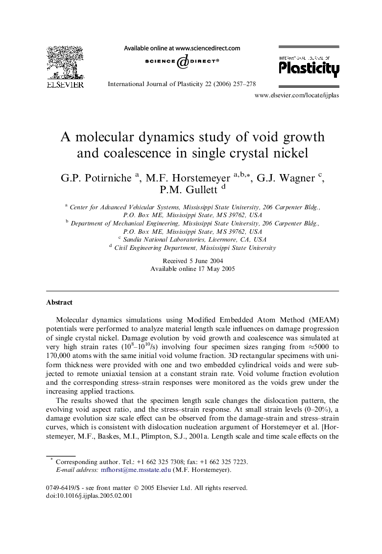 A molecular dynamics study of void growth and coalescence in single crystal nickel