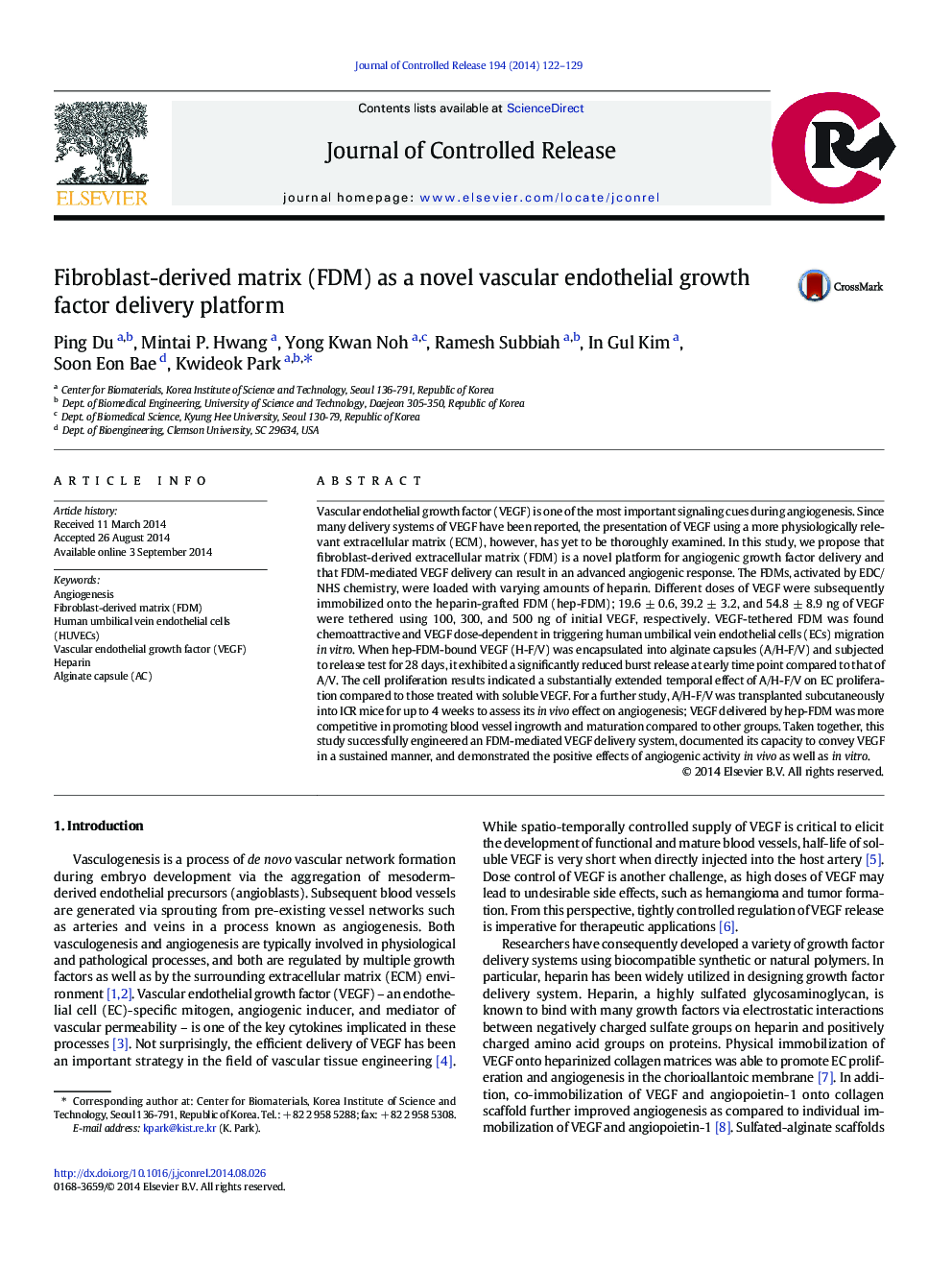 Fibroblast-derived matrix (FDM) as a novel vascular endothelial growth factor delivery platform