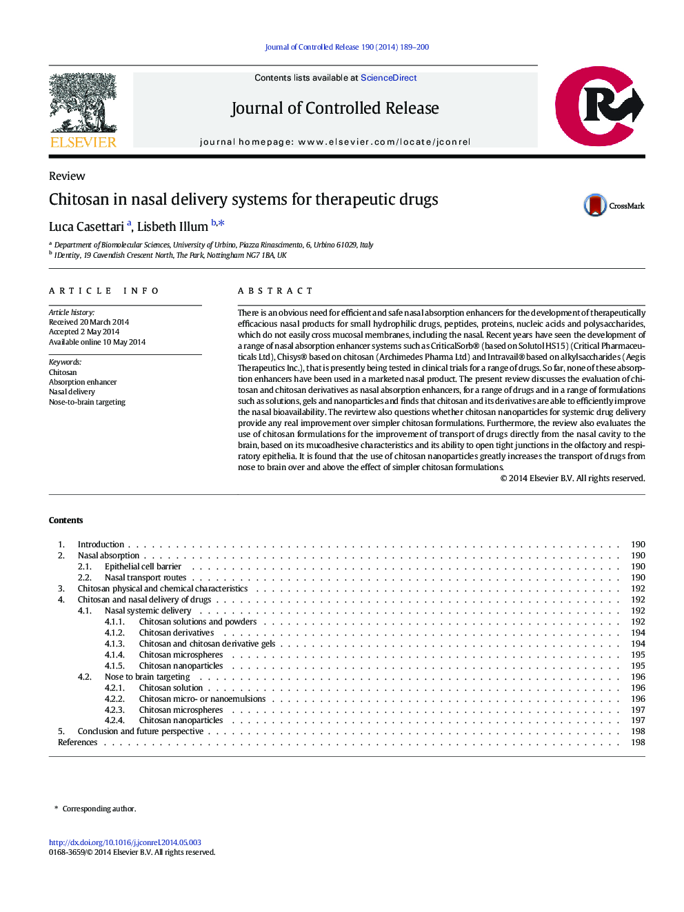 Chitosan in nasal delivery systems for therapeutic drugs