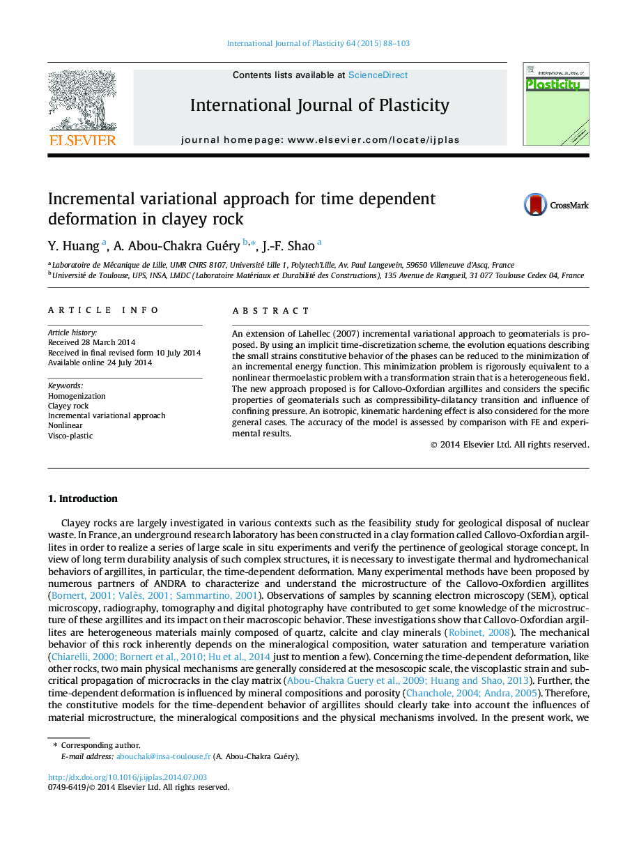 Incremental variational approach for time dependent deformation in clayey rock