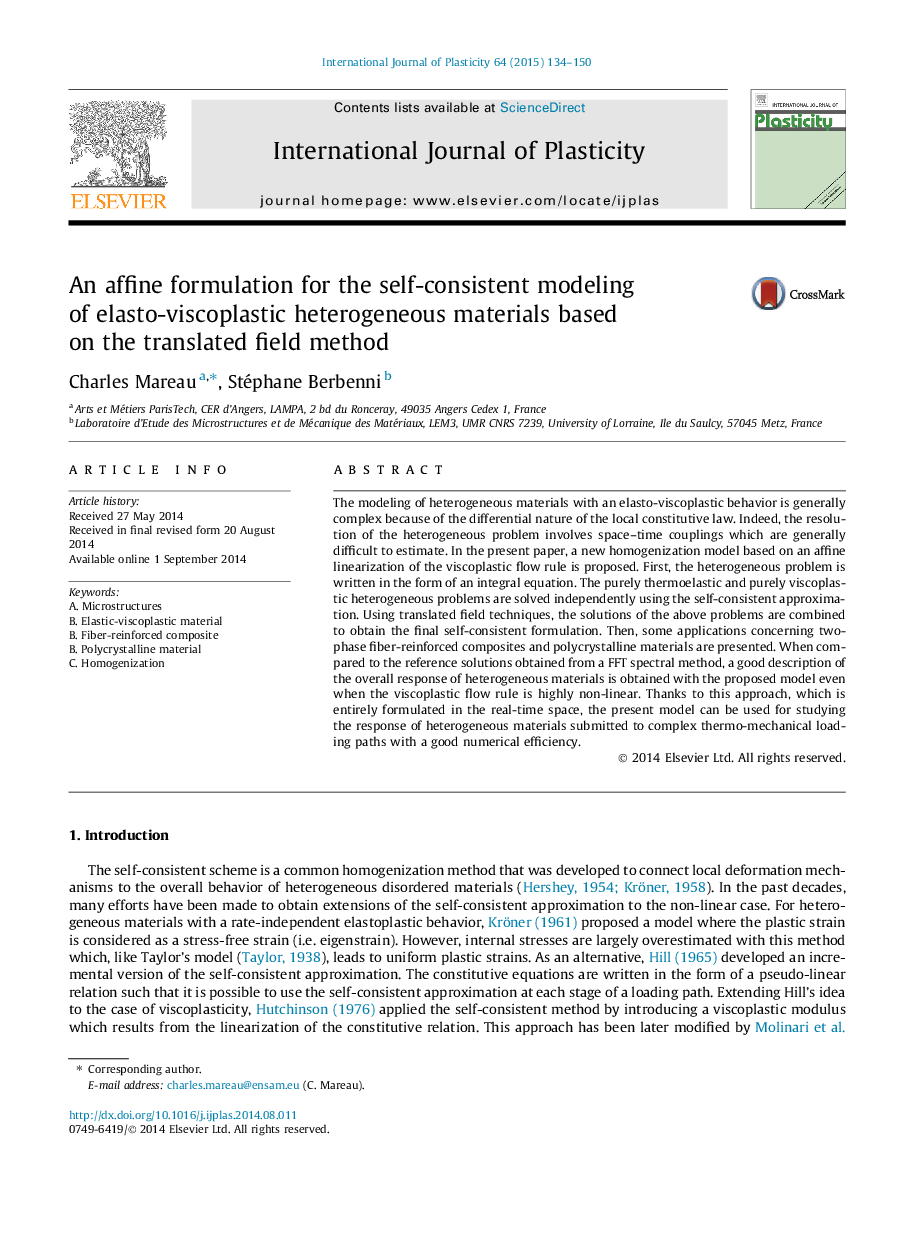 An affine formulation for the self-consistent modeling of elasto-viscoplastic heterogeneous materials based on the translated field method