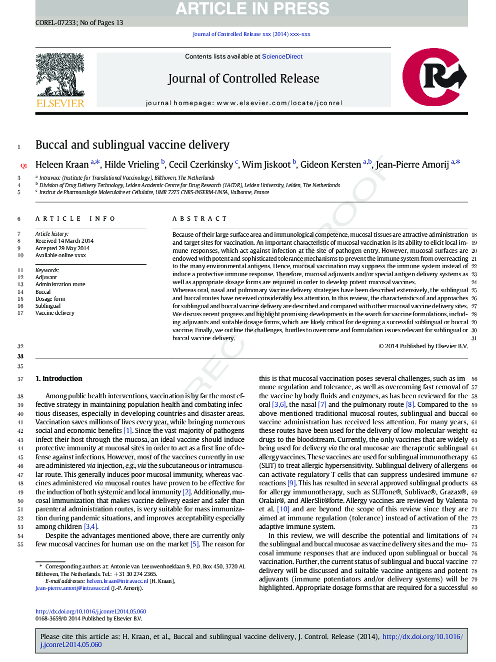 Buccal and sublingual vaccine delivery