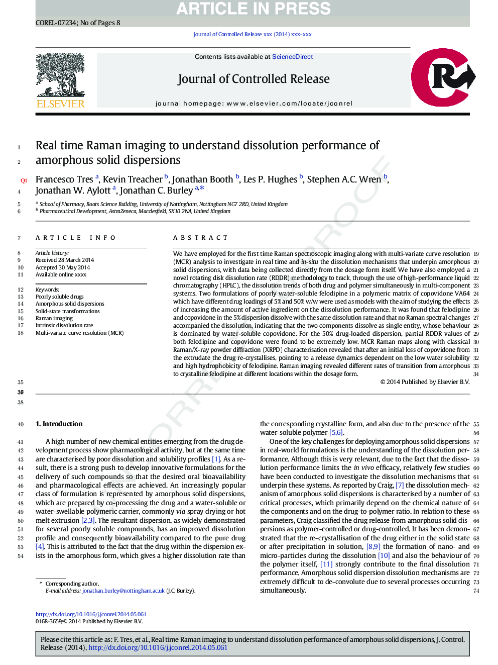 Real time Raman imaging to understand dissolution performance of amorphous solid dispersions