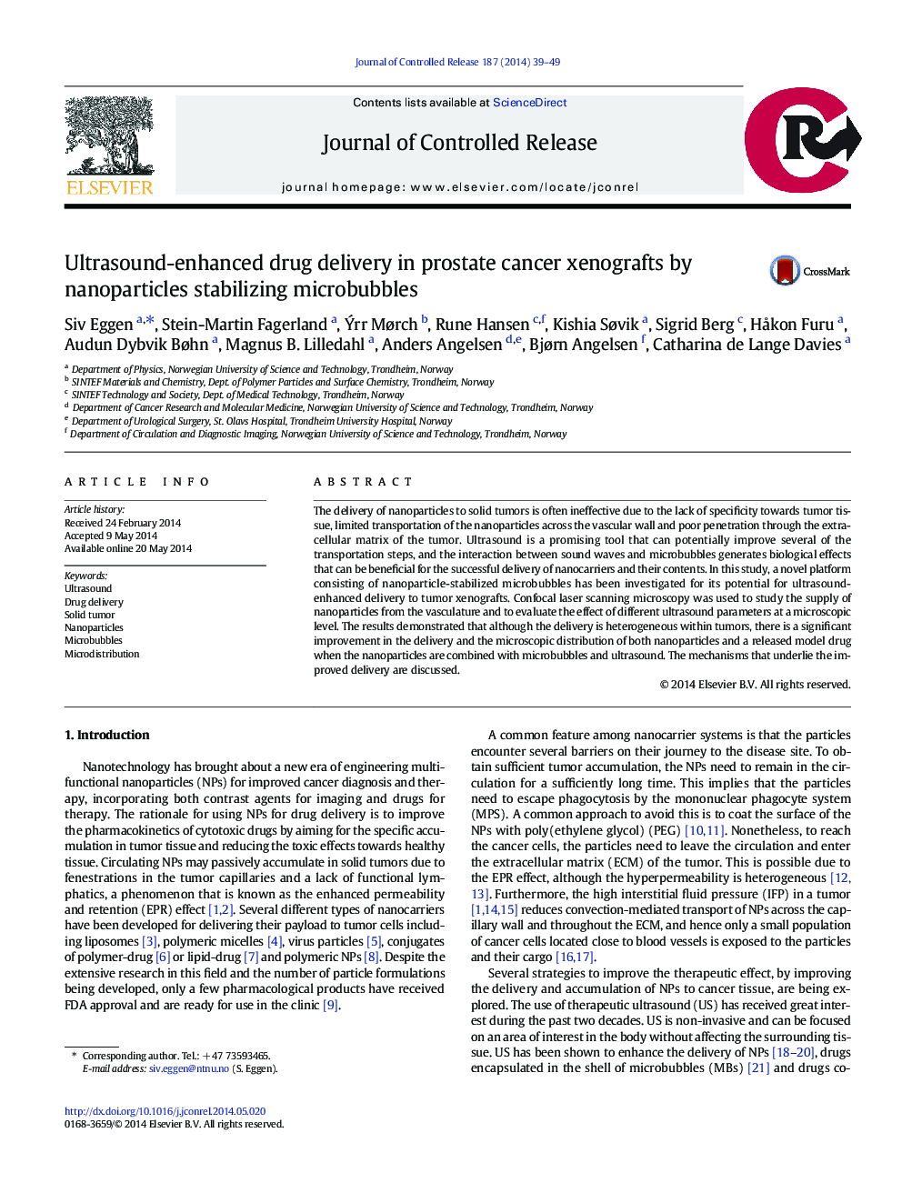 Ultrasound-enhanced drug delivery in prostate cancer xenografts by nanoparticles stabilizing microbubbles