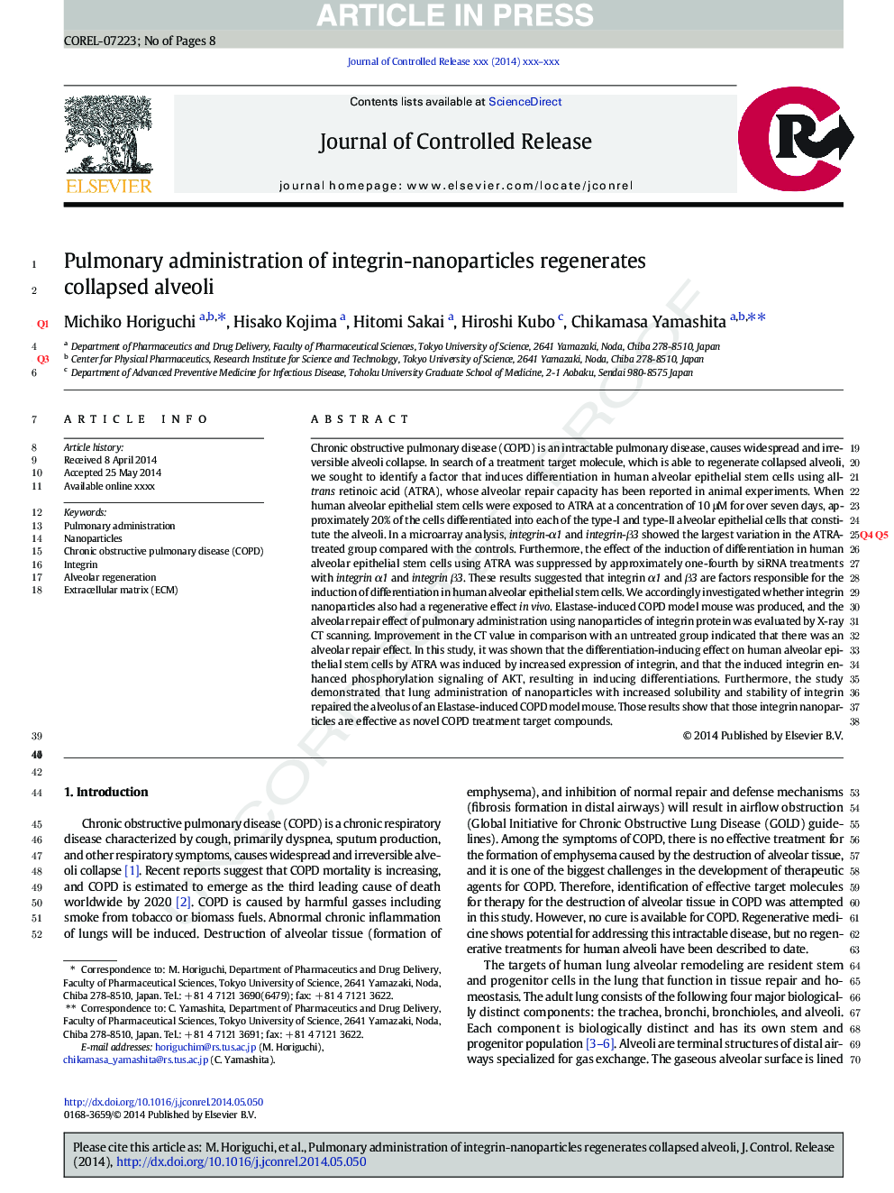 Pulmonary administration of integrin-nanoparticles regenerates collapsed alveoli