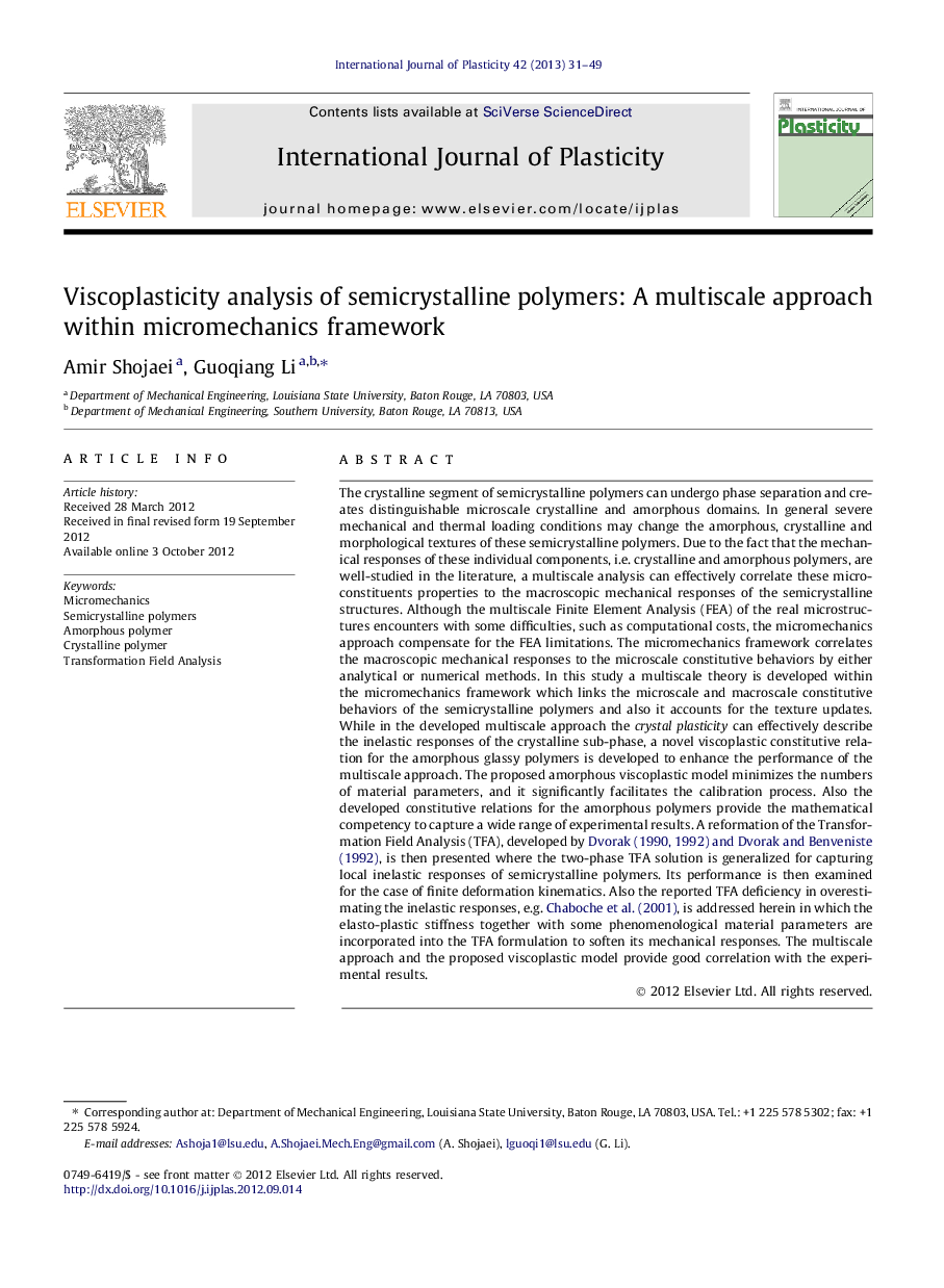 Viscoplasticity analysis of semicrystalline polymers: A multiscale approach within micromechanics framework