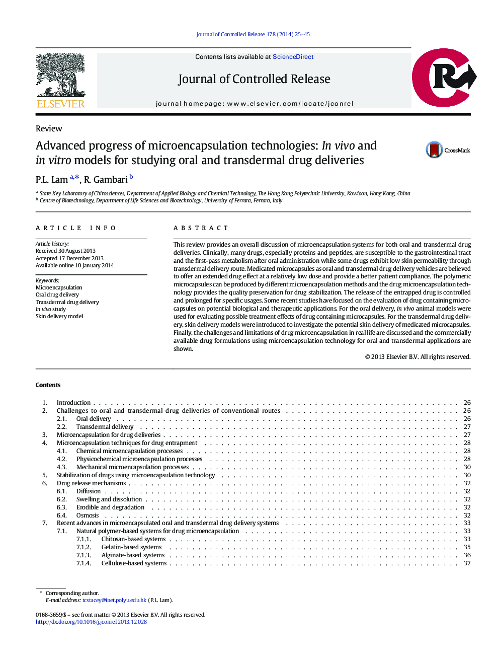 Advanced progress of microencapsulation technologies: In vivo and in vitro models for studying oral and transdermal drug deliveries