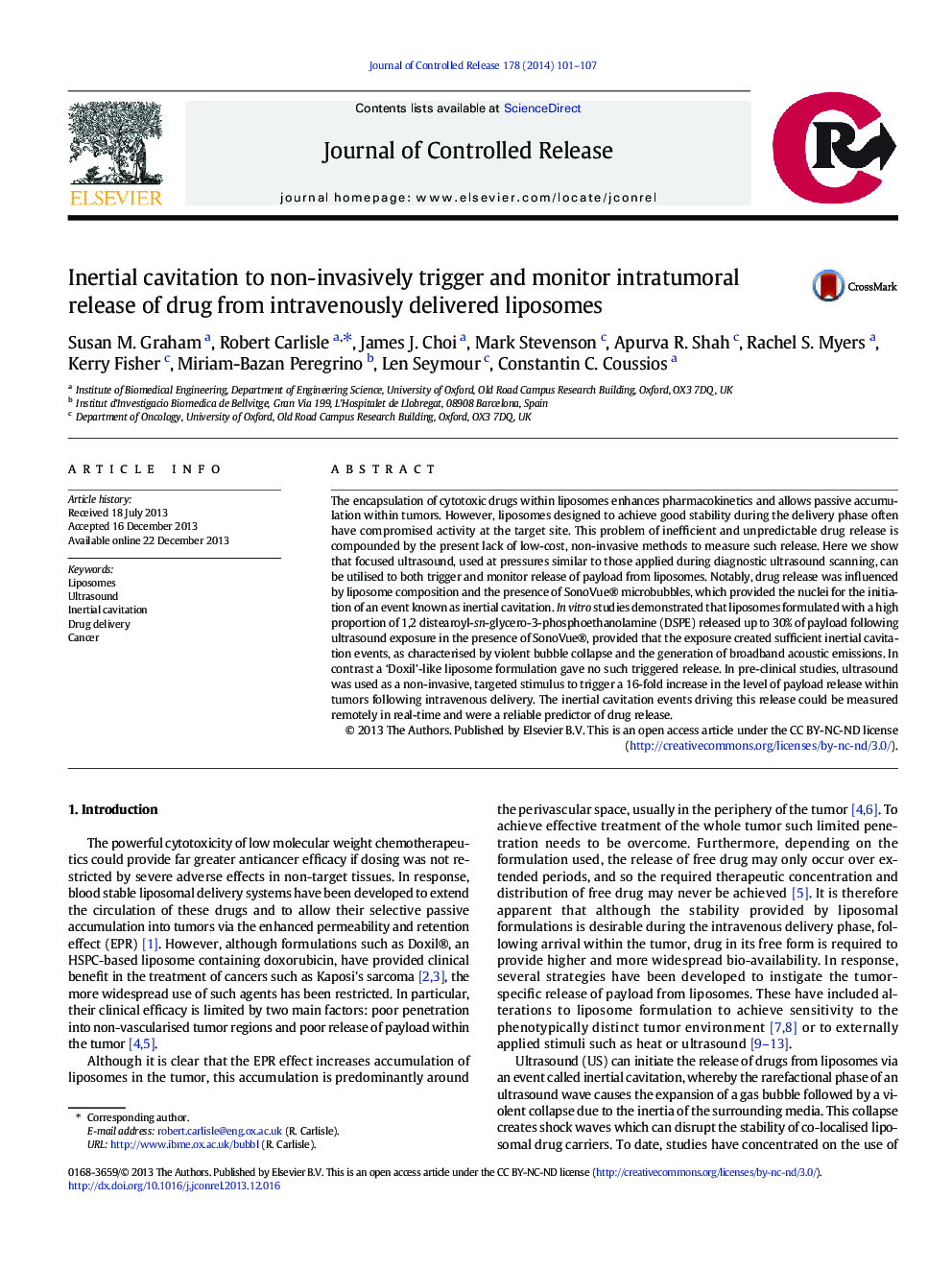 Inertial cavitation to non-invasively trigger and monitor intratumoral release of drug from intravenously delivered liposomes