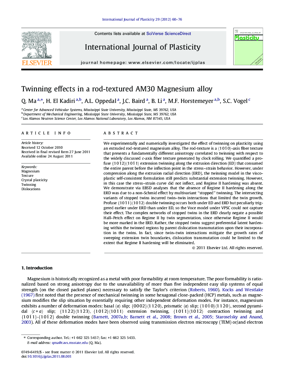 Twinning effects in a rod-textured AM30 Magnesium alloy