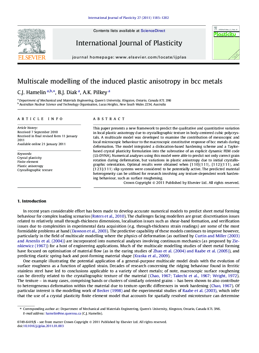 Multiscale modelling of the induced plastic anisotropy in bcc metals