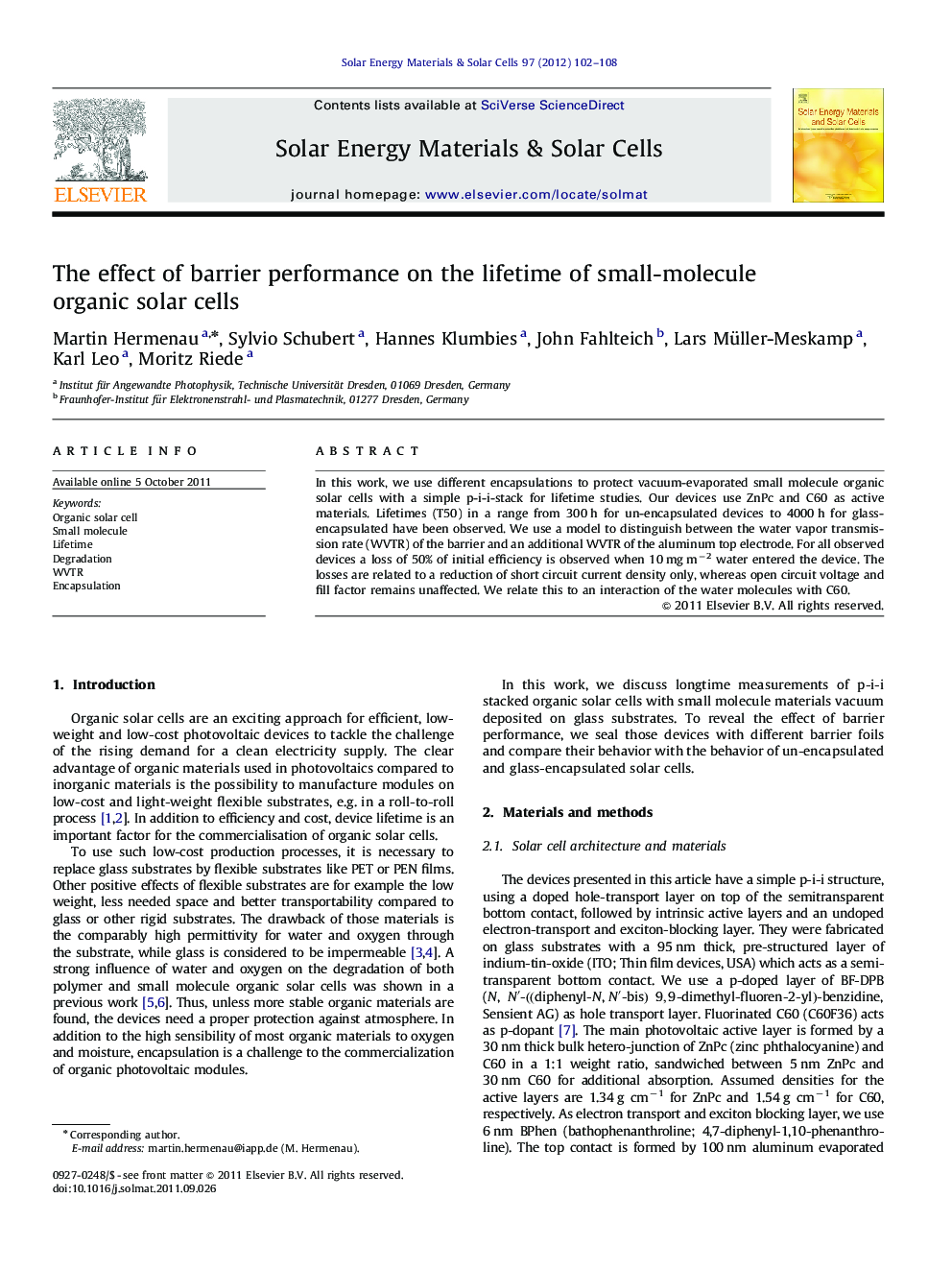 The effect of barrier performance on the lifetime of small-molecule organic solar cells