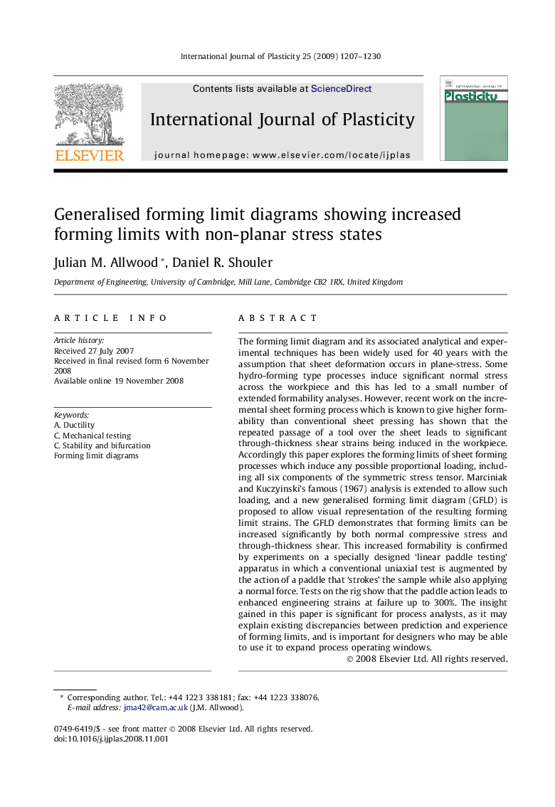 Generalised forming limit diagrams showing increased forming limits with non-planar stress states