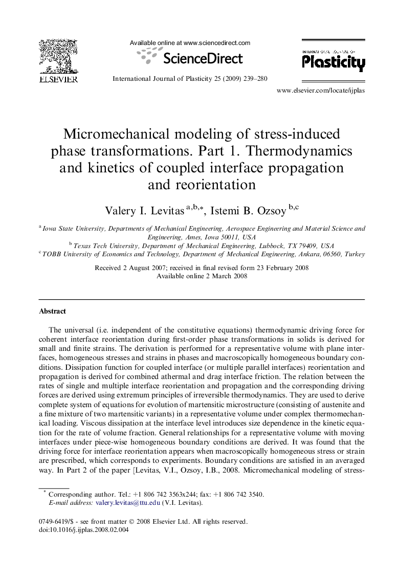 Micromechanical modeling of stress-induced phase transformations. Part 1. Thermodynamics and kinetics of coupled interface propagation and reorientation
