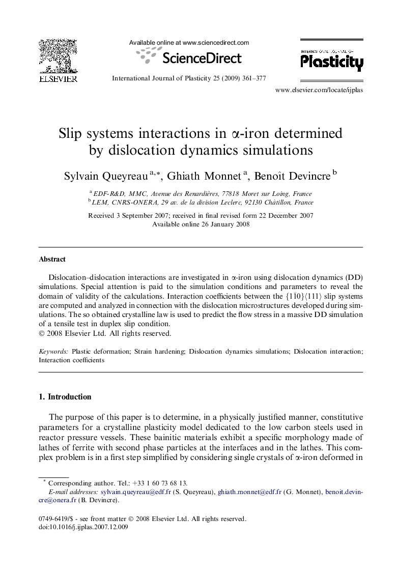 Slip systems interactions in α-iron determined by dislocation dynamics simulations