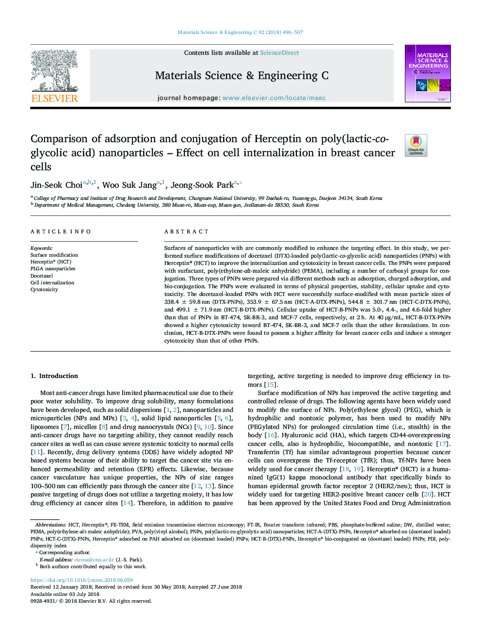 Comparison of adsorption and conjugation of Herceptin on poly(lactic-co-glycolic acid) nanoparticles - Effect on cell internalization in breast cancer cells