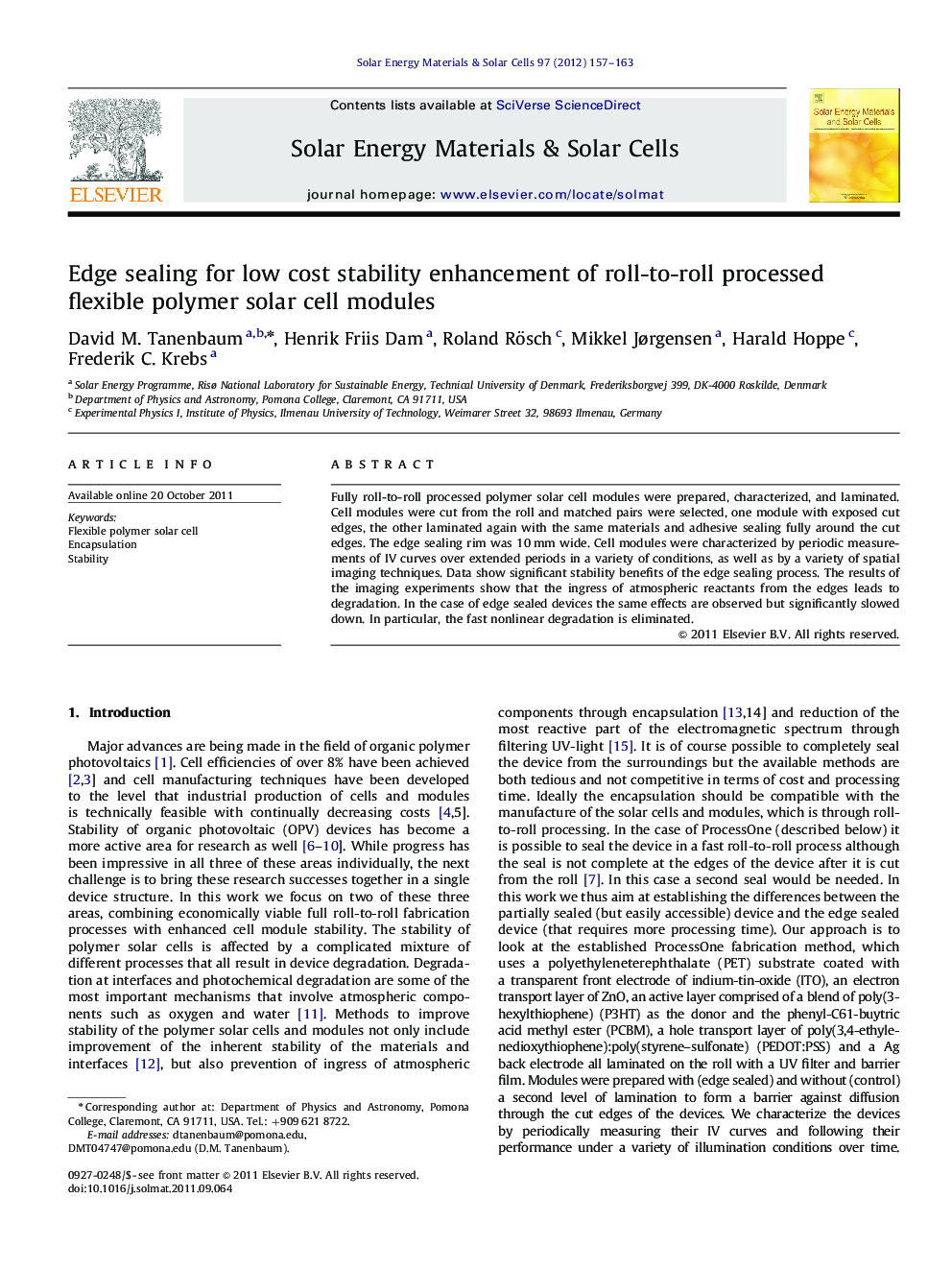 Edge sealing for low cost stability enhancement of roll-to-roll processed flexible polymer solar cell modules