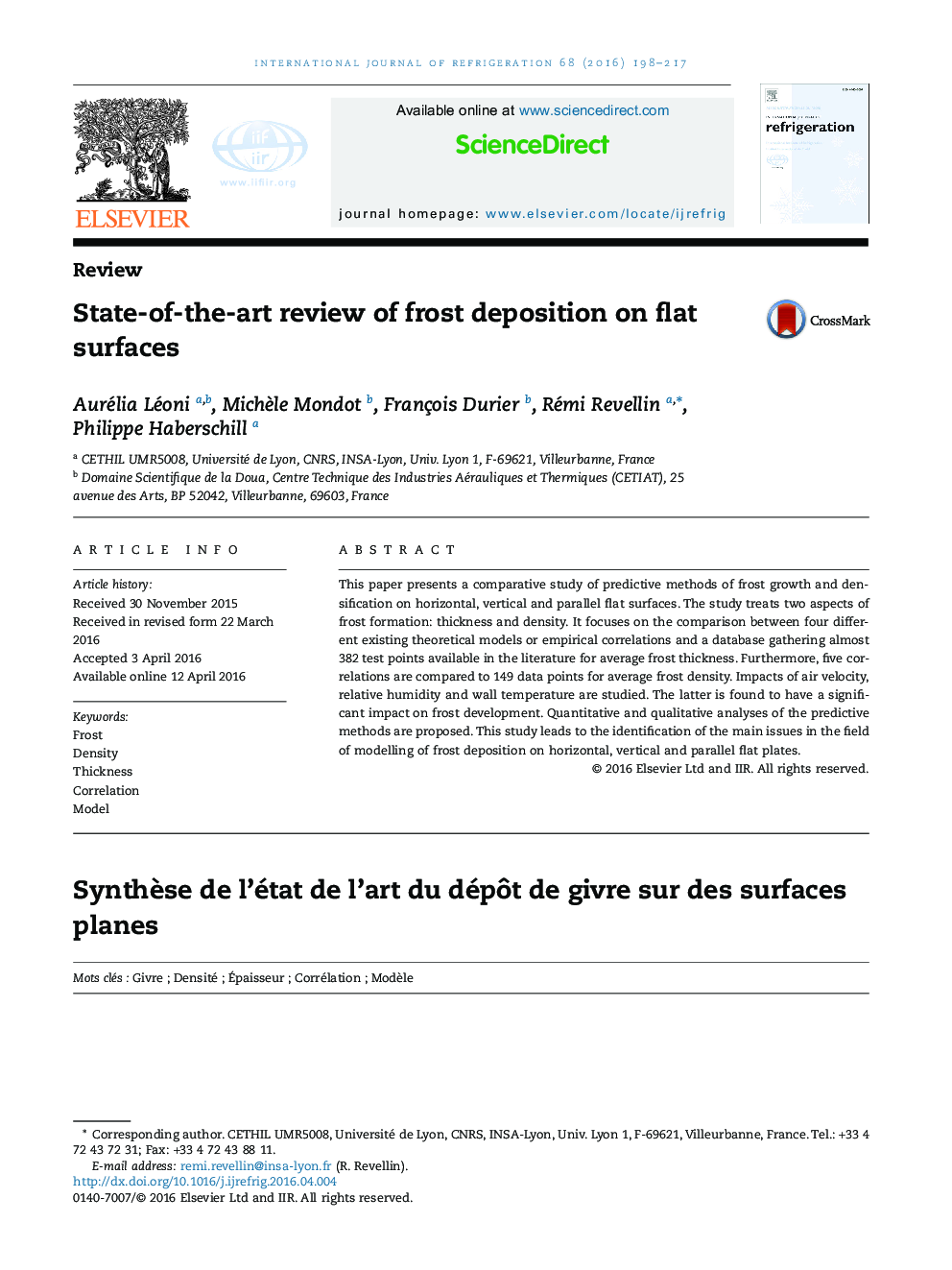 State-of-the-art review of frost deposition on flat surfaces