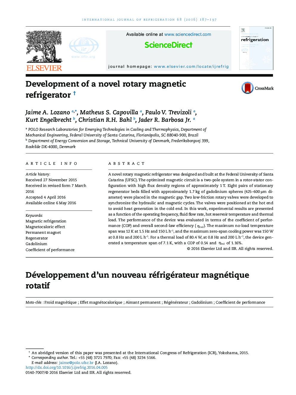 Development of a novel rotary magnetic refrigerator †