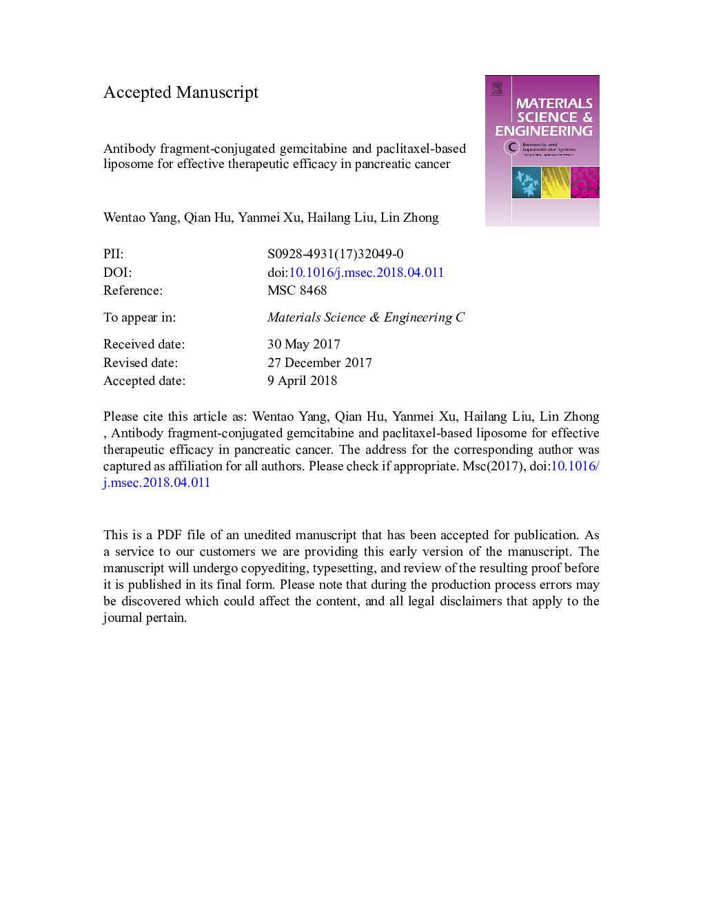 Antibody fragment-conjugated gemcitabine and paclitaxel-based liposome for effective therapeutic efficacy in pancreatic cancer