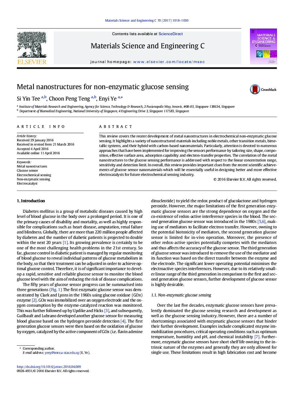 Metal nanostructures for non-enzymatic glucose sensing