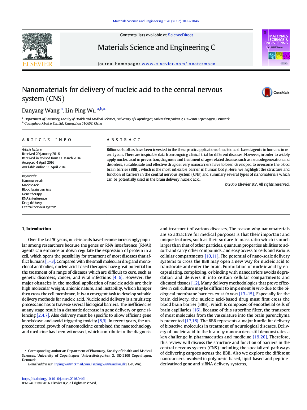 Nanomaterials for delivery of nucleic acid to the central nervous system (CNS)