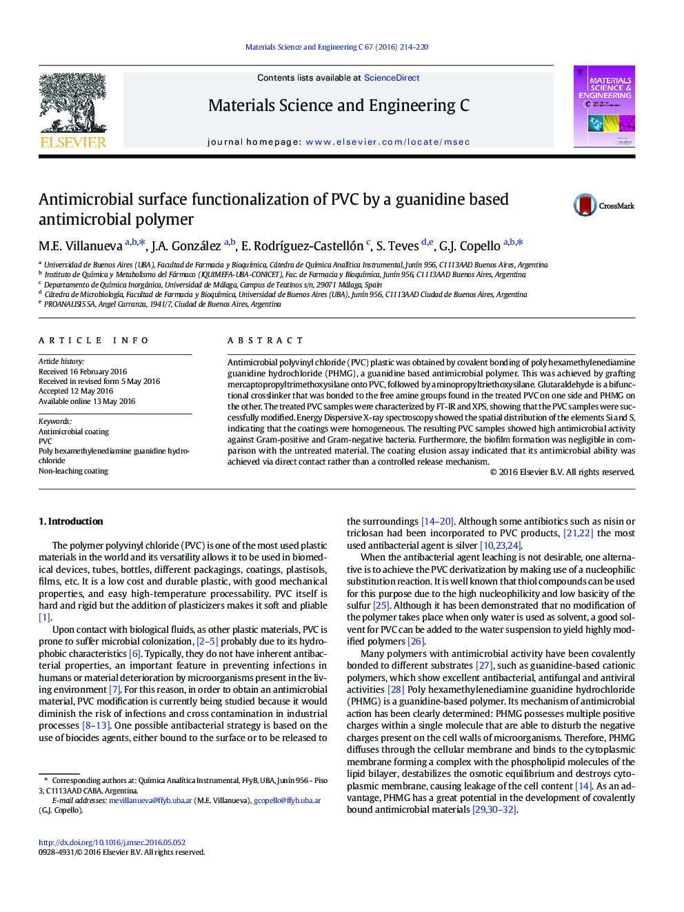 Antimicrobial surface functionalization of PVC by a guanidine based antimicrobial polymer