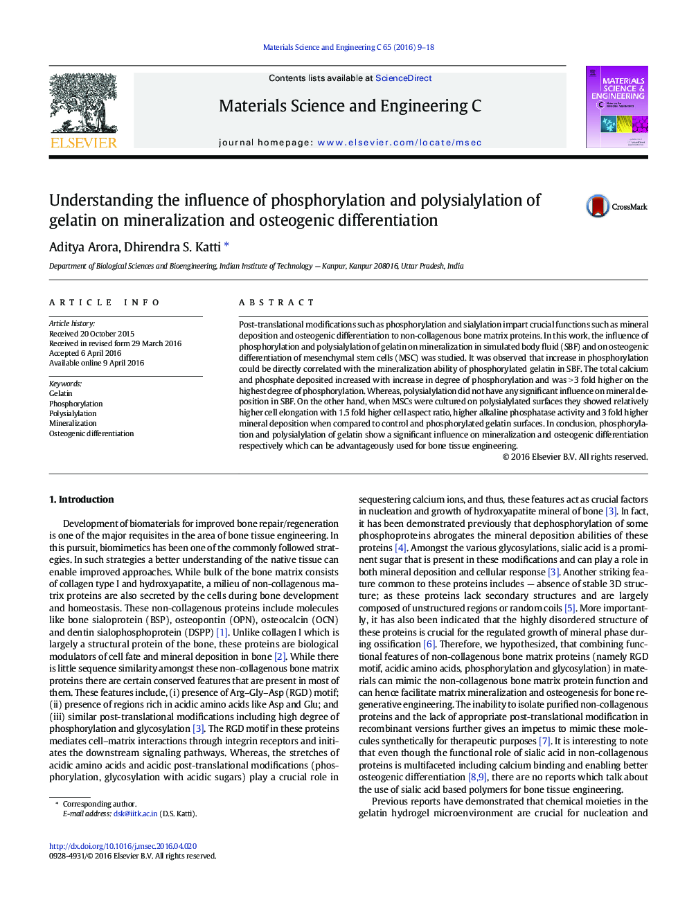 Understanding the influence of phosphorylation and polysialylation of gelatin on mineralization and osteogenic differentiation