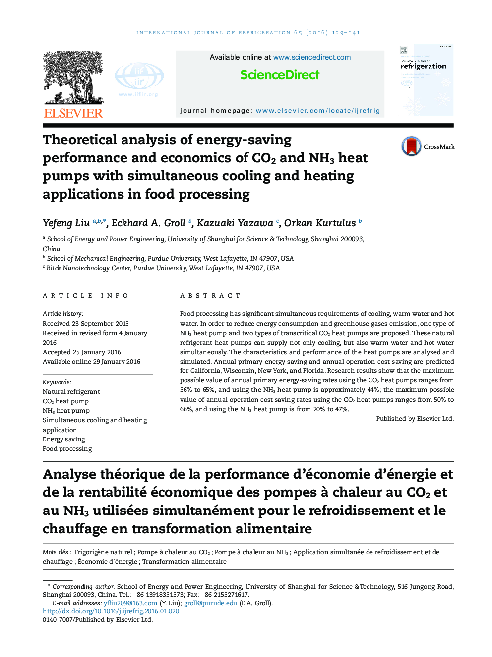 Theoretical analysis of energy-saving performance and economics of CO2 and NH3 heat pumps with simultaneous cooling and heating applications in food processing