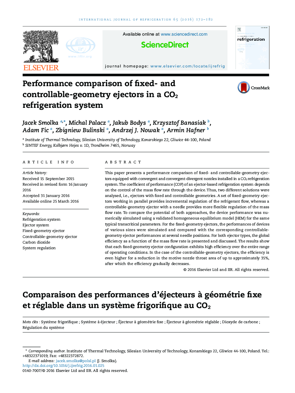 Performance comparison of fixed- and controllable-geometry ejectors in a CO2 refrigeration system
