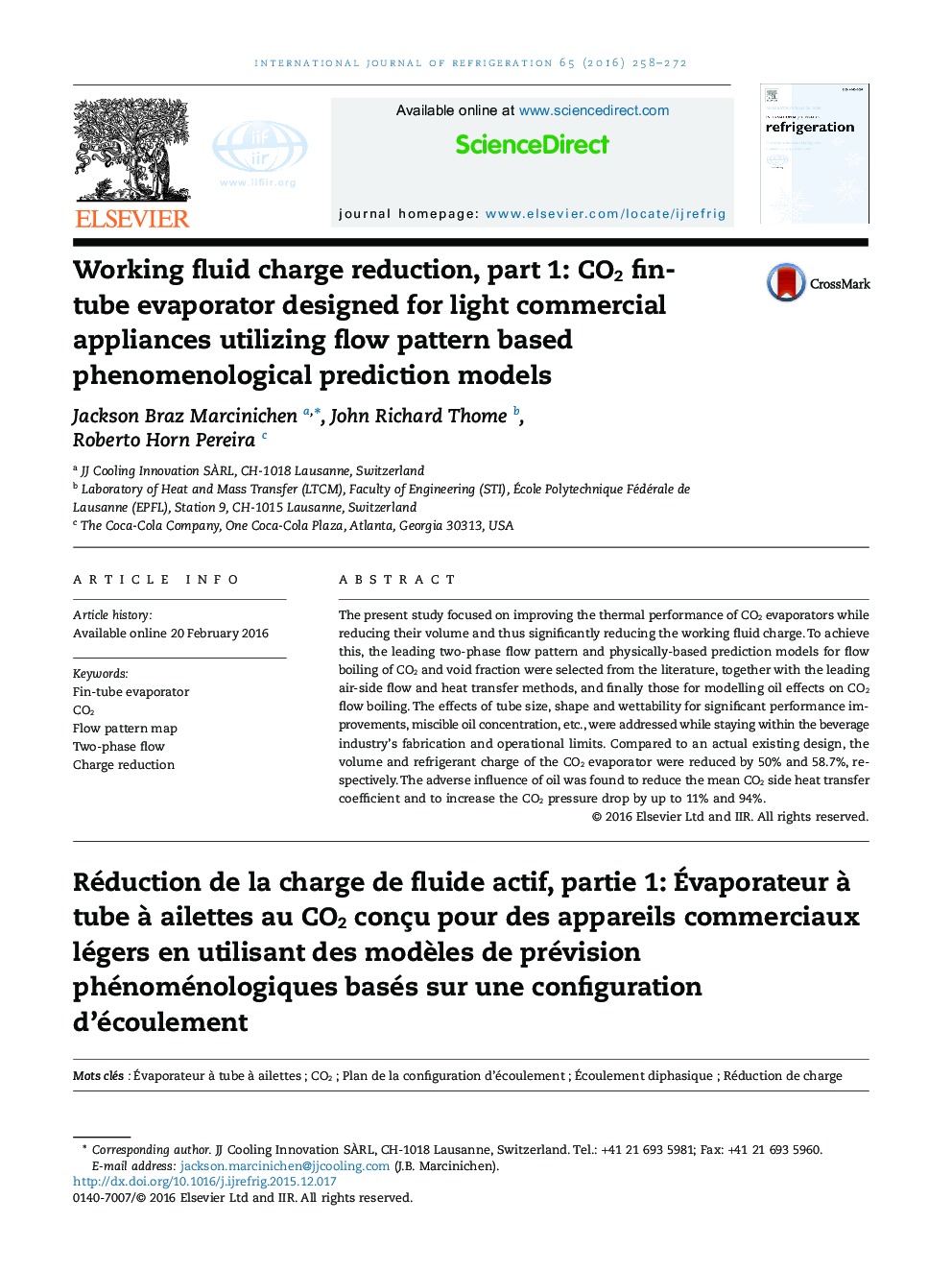 Working fluid charge reduction, part 1: CO2 fin-tube evaporator designed for light commercial appliances utilizing flow pattern based phenomenological prediction models