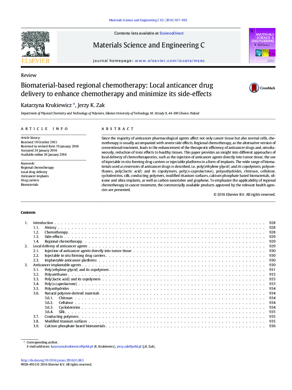 Biomaterial-based regional chemotherapy: Local anticancer drug delivery to enhance chemotherapy and minimize its side-effects