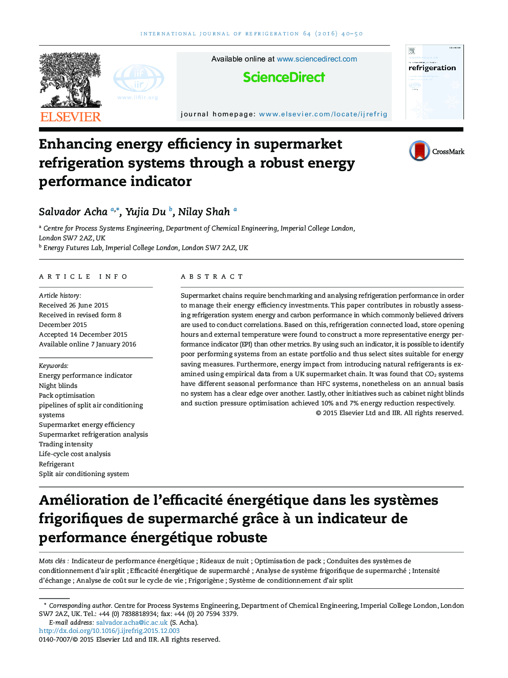 Enhancing energy efficiency in supermarket refrigeration systems through a robust energy performance indicator
