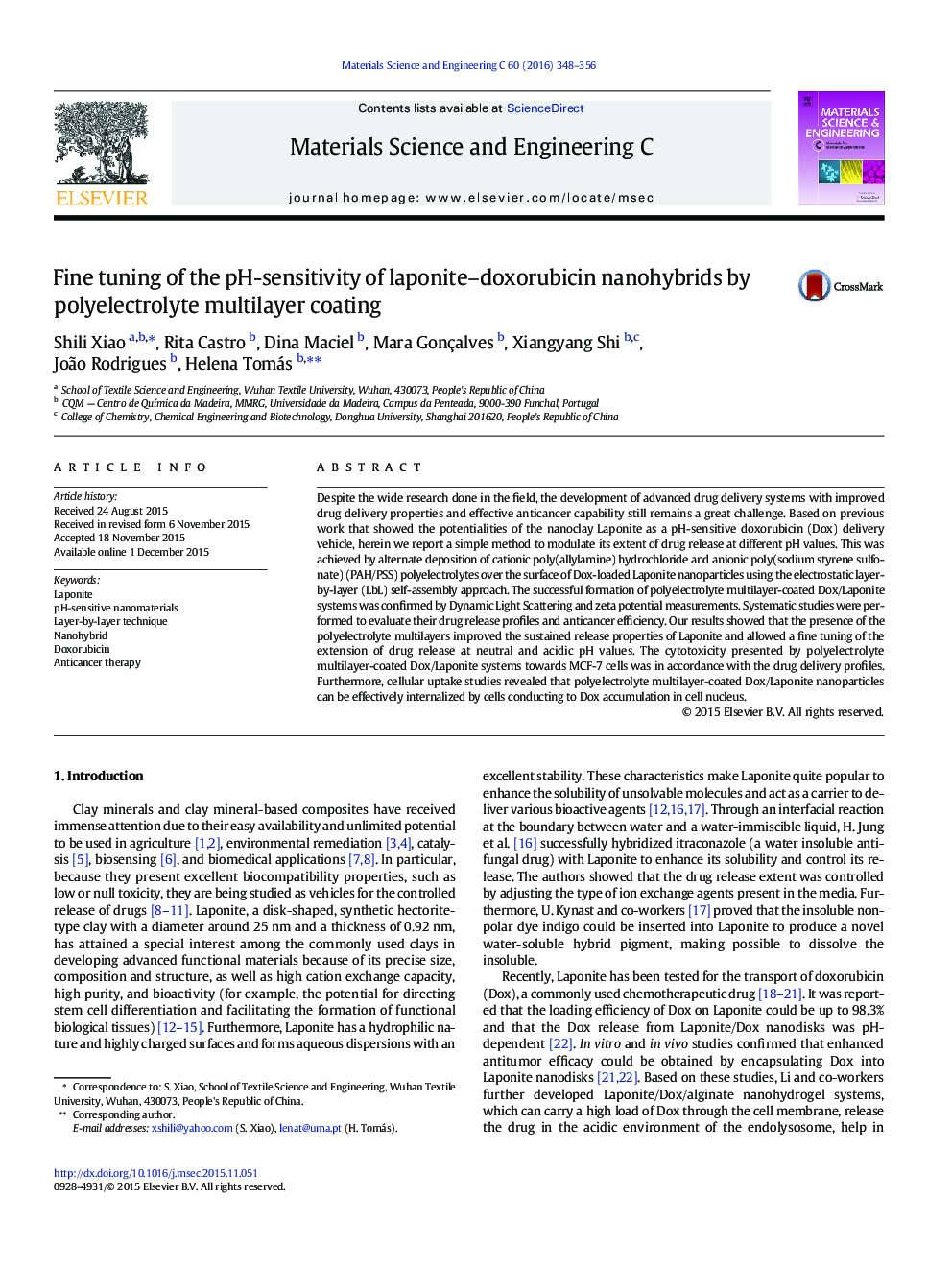 Fine tuning of the pH-sensitivity of laponite-doxorubicin nanohybrids by polyelectrolyte multilayer coating