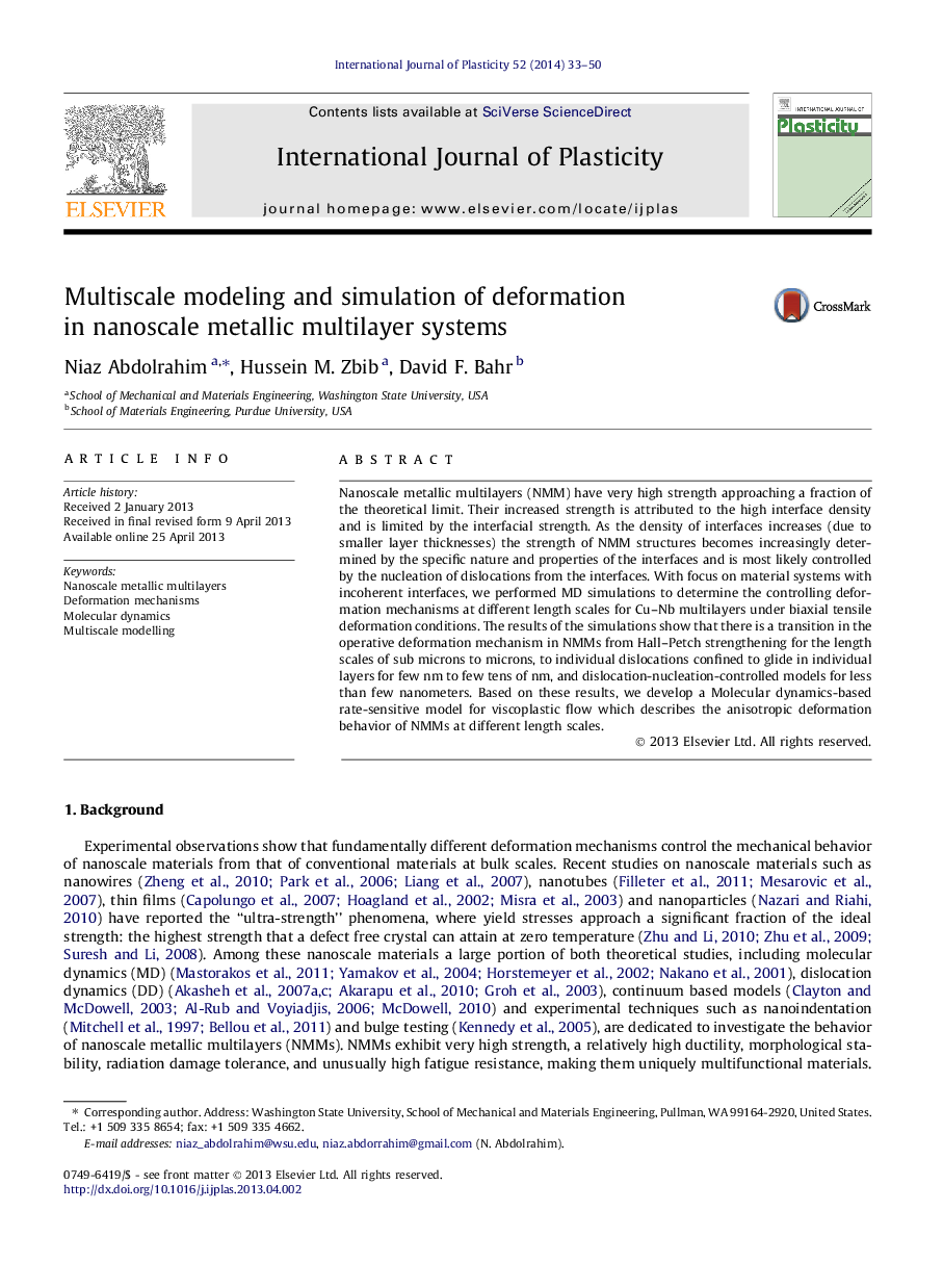 Multiscale modeling and simulation of deformation in nanoscale metallic multilayer systems