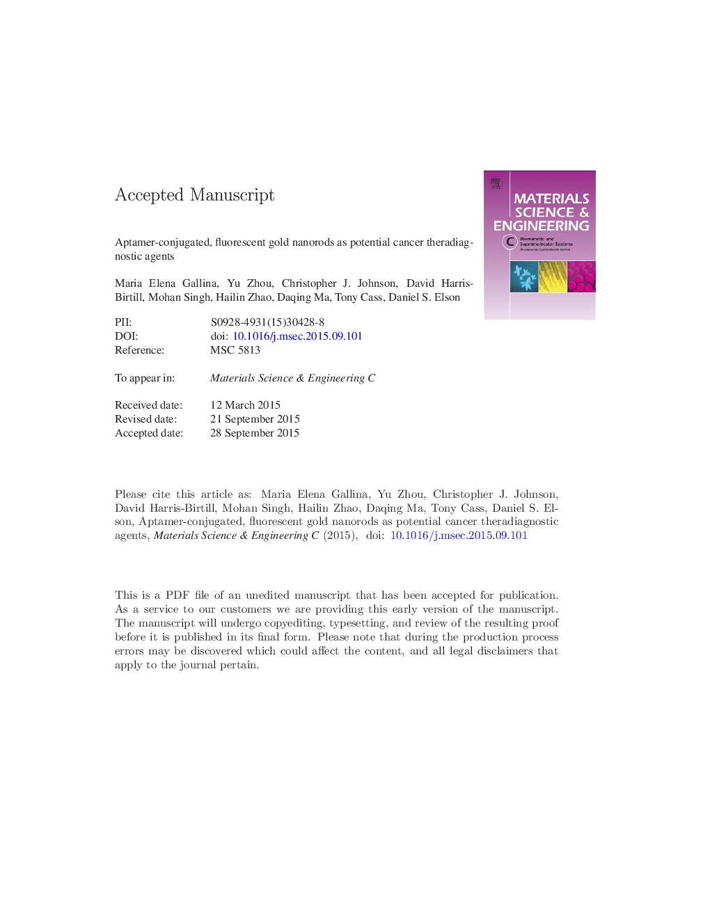 Aptamer-conjugated, fluorescent gold nanorods as potential cancer theradiagnostic agents