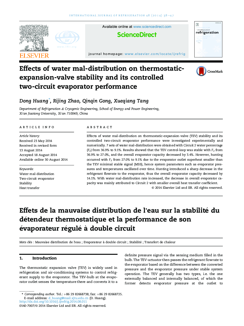 Effects of water mal-distribution on thermostatic-expansion-valve stability and its controlled two-circuit evaporator performance