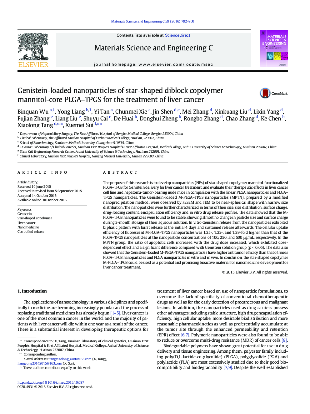 Genistein-loaded nanoparticles of star-shaped diblock copolymer mannitol-core PLGA-TPGS for the treatment of liver cancer