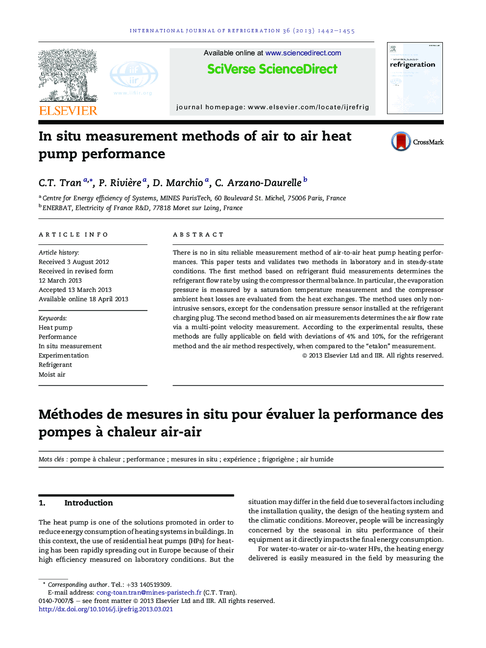 In situ measurement methods of air to air heat pump performance