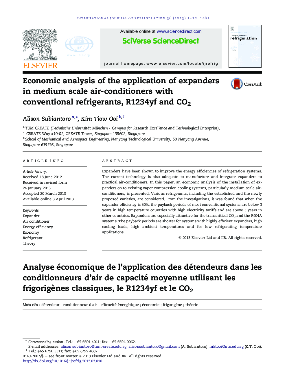 Economic analysis of the application of expanders in medium scale air-conditioners with conventional refrigerants, R1234yf and CO2