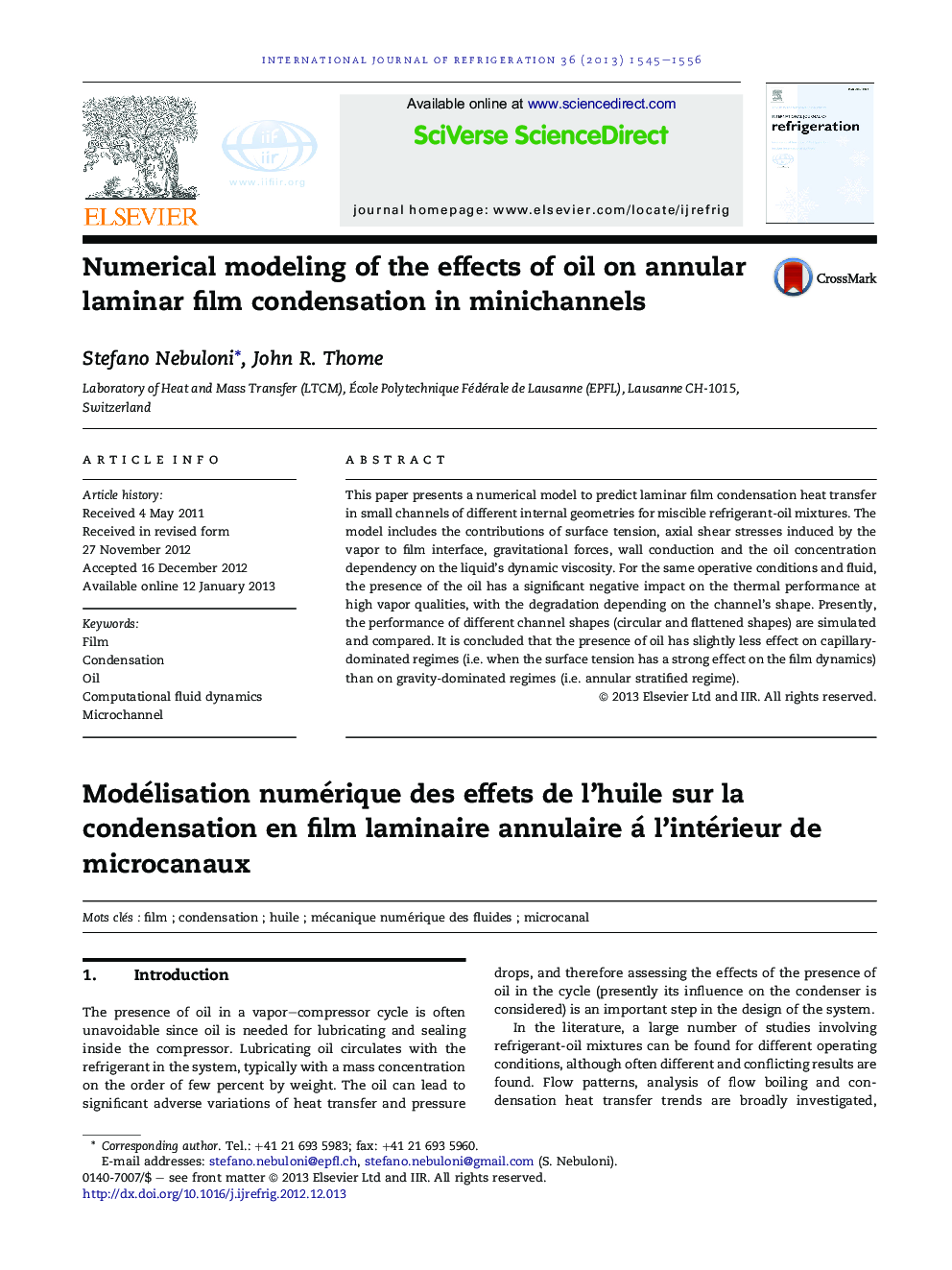 Numerical modeling of the effects of oil on annular laminar film condensation in minichannels