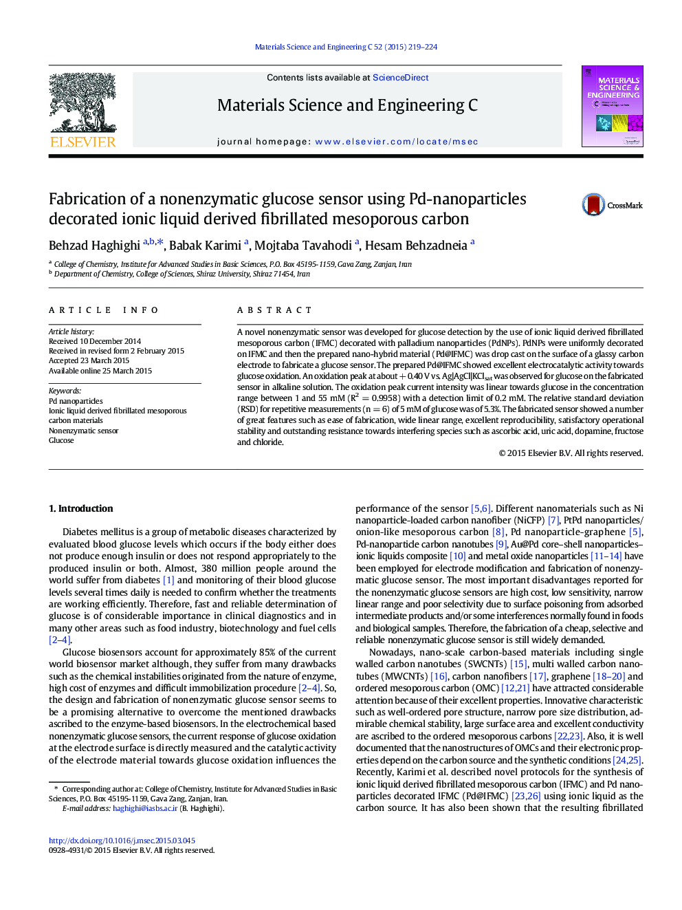 Fabrication of a nonenzymatic glucose sensor using Pd-nanoparticles decorated ionic liquid derived fibrillated mesoporous carbon