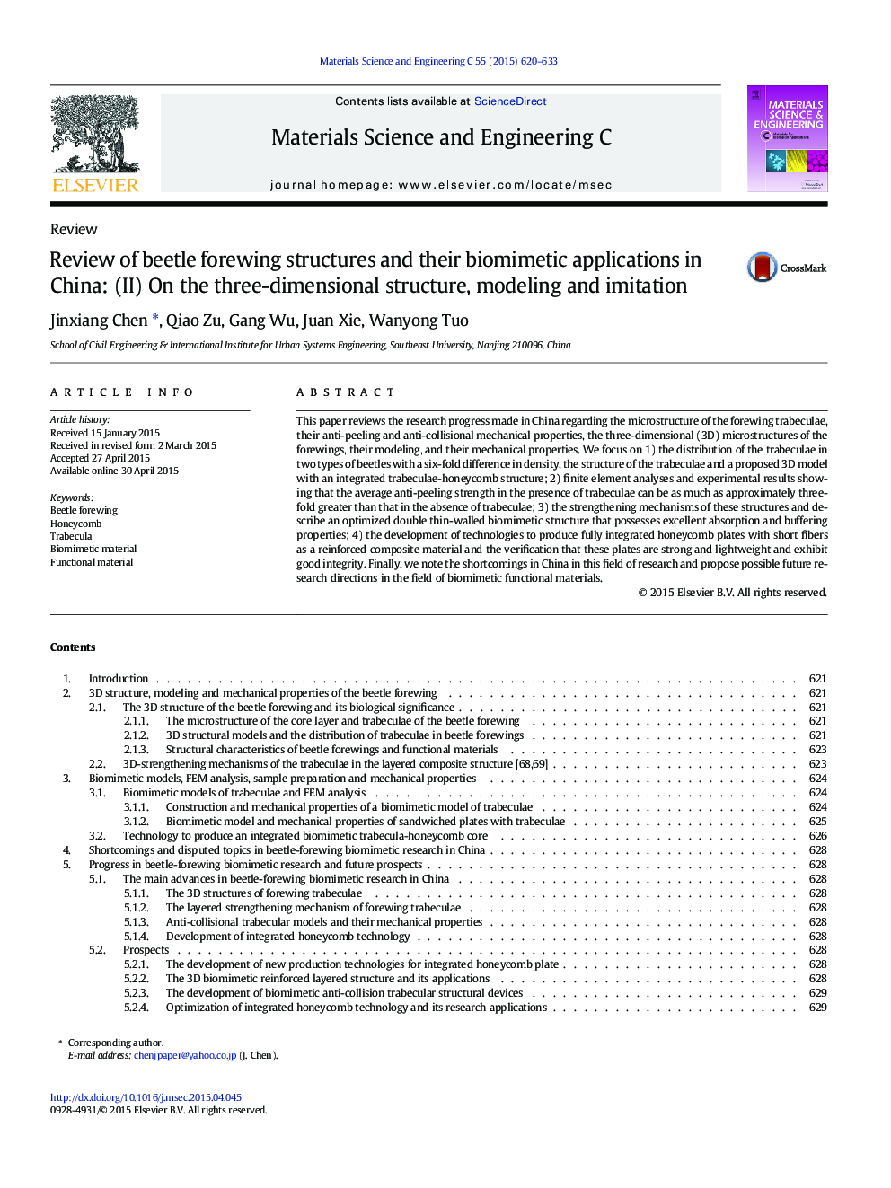 Review of beetle forewing structures and their biomimetic applications in China: (II) On the three-dimensional structure, modeling and imitation